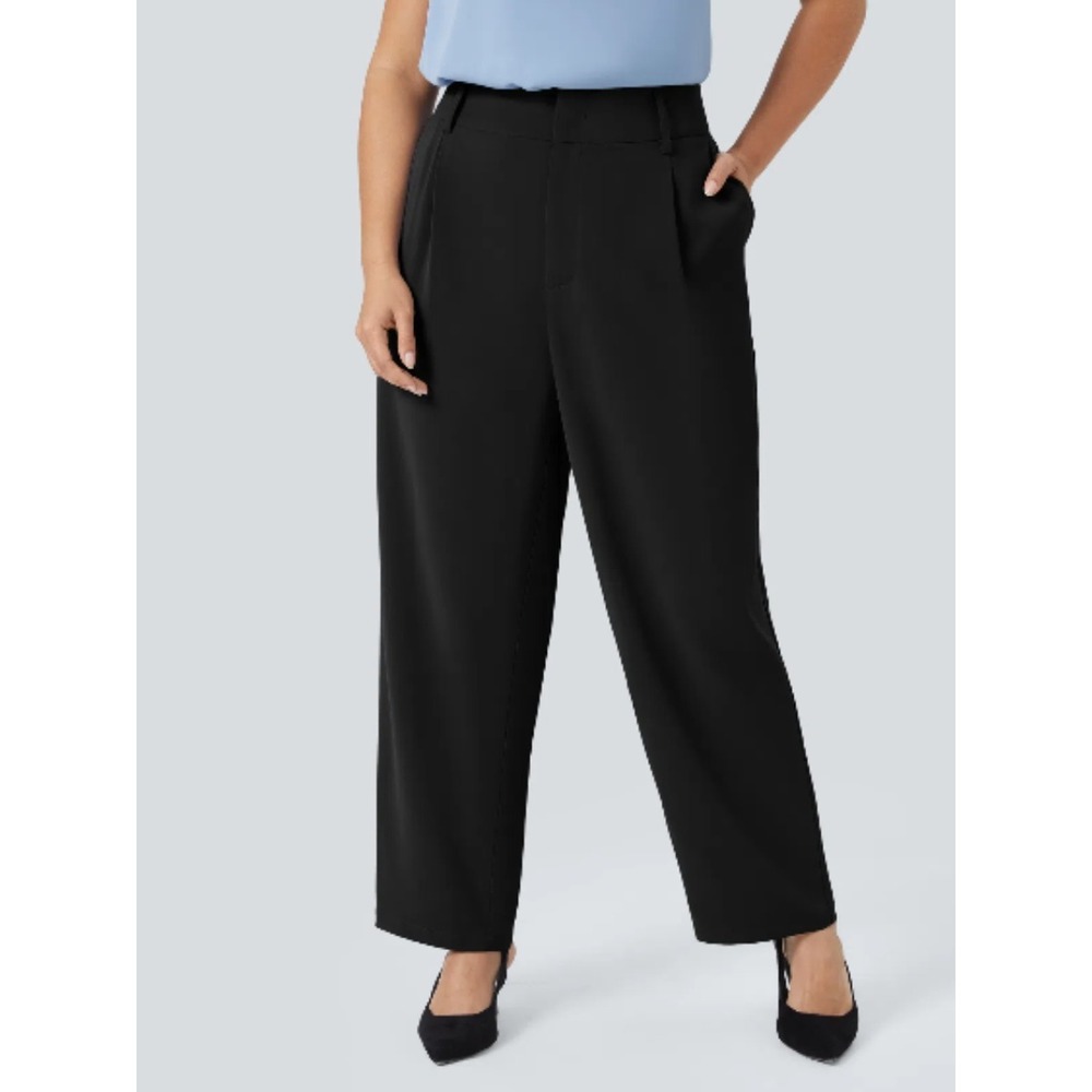 Halara Pleated High Waisted Tapered Pants 1X Black Stretch Workwear Professional